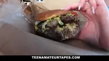 PAWG teen babe blows strangers big cock