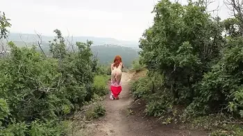 Redhead Fucks Dildo Outside In Dinosaur Costume