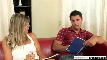 Sexy Teacher Samantha tries to teach something to this Young Bloke