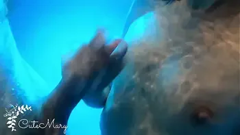 Exxxtra small girl in pool - y.  gives blowjob to her