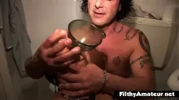 BBW whore gets her ass pissed with a funnel and then double penetrated