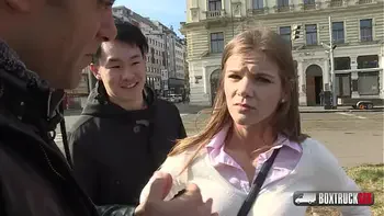 Beautiful Sarah Kay gets a cum shot on her big ass in the public