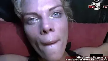 Deutsche blondine bei hardcore creampie gangbang party mit viel sperma