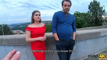 HUNT4K. Hunter with the camera offers money to poor male for sex with his hot girl