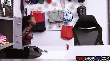 Skinny black teen thief Isla Biza busted stealing by a dirty mall cop