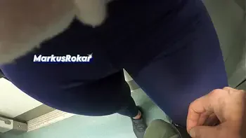 My Wife Let Older Unknown Man to Touch her Pussy Lips Over her Spandex Leggings in Subway