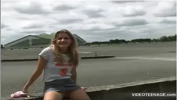 Blonde 19 Years Girl Shows Panty Outdoor