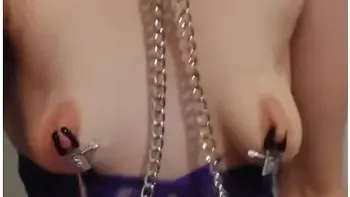 Stepdaddy Bought Tiny Titties Camgirl Nipple Clamp Collar Purple Lingerie