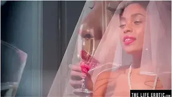 Ebony Bride Wears Her Veil While She Fucks Herself With A Bottle