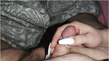 Sensual Handjob With Long White Nails Without Cumshot