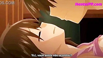 He touches her breasts, rubs his penis against her, and thrusts in and cums inside her.