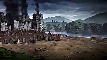 While both hands are restrained by the old man, he thrusts deep into her throat and cums inside her.