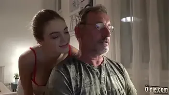 Bald old man puts his cock inside teen pussy and fucks her