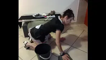French maid gets piss in her face and cleans it