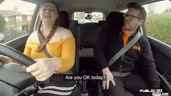 Chubby english bird publicly riding instructor