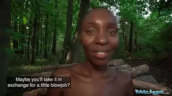 Public Agent Ebony model Zaawaadi taken into the woods for hard outdoor fucking