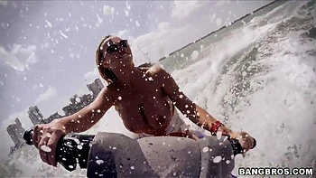 Big Tits Blonde Rides Waves and Cock at Beach