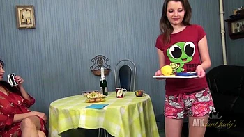 Karolina & Lida finger and lick there young and mature pussies.