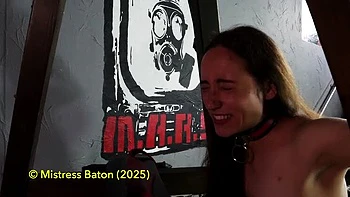 MistressBaton Canes Slave's Dragon Tongue in Lesbian BDSM - Hairy Pussy Whipping & Shiny Pantyhose