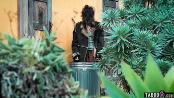 Street girl Victoria Voxxx finds a used condom in the trash of a husband