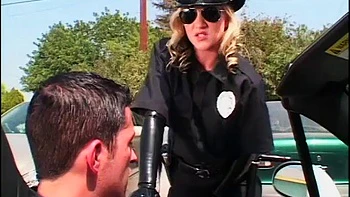 Slutty police officer in latex uniform getting fucked