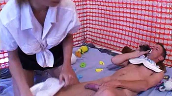 Babysitter doing her work