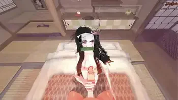 POV fucking Nezuko Kamado on the floor and cumming in her tight pussy - Demon Slayer Hentai