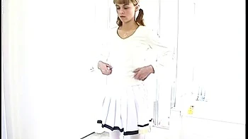 Stockinged sweet teen double penetrated and double creampied