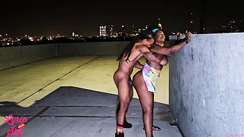 Ebony Couple Rooftop Blowjob & Anal Sex Outdoor