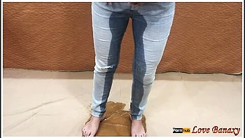 Piss In Jeans And Stuffing Wet Panties Inside Pussy, Masturbating