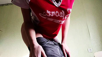 Skinny Brunette Teen Masturbates to Neighbor Making Coffee - Risky Solo Orgasm in Apartment