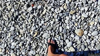 Amateur MILF Goddess Lena Naked Beach Masturbation with Big Natural Tits & Foot Fetish