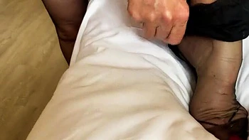 Mature British Mrs MF Layered Up in Blue Stockings - Big Natural Tits & Feet Amateur Homemade