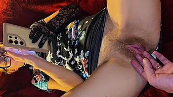 JuicyAdultKingdom Fingering Hairy MILF Pussy While She Watches Porn and Moans