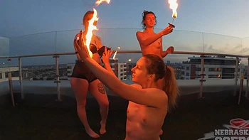 Lesbian sex of Lea and Melonie outdoors, bra and panties