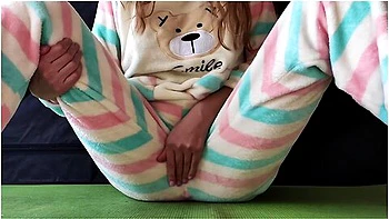 Schoolgirl With Small Tits In Pajamas Masturbate Pussy And Squirting Orgasm