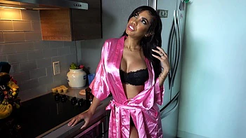 Gorgeous babes Gia Milana and Zeus share a cum shot after intense riding.