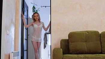 Skinny teen Nina F masturbates on the sofa, moaning with pleasure.