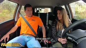 FakeDrivingSchool Backseat Fuck for Eveline Dellai After Breakdown