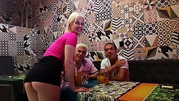 Hot blondie Eliz Benson enjoys riding a big cock with miniskirt