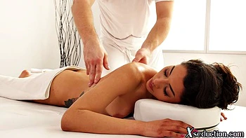 Oiled petite bae doggyfucked by masseur