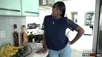 Black stepmom with huge tits comforted her sad stepson
