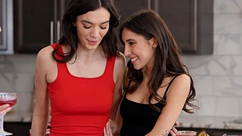 Five hot teen babes, including stunning Melody Marks, share a steamy lesbian experience.