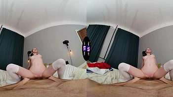 Virtual reality sex with pale teen Dakota Doll in doggy style