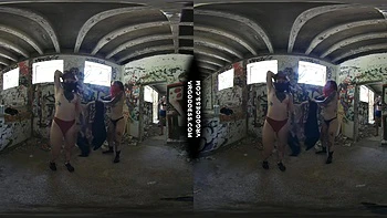 Risky Public Nudity — Hot Girls on Vacation Spray Painting Graffiti