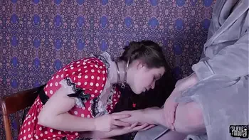 Submissive teen throating cock