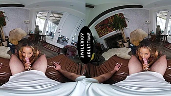 Kylie Le Beau rides a big cock in vr with intense passion on the sofa.