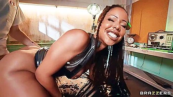 Silicone Ebony Gets Properly Fucked By Tattooed White Dude - Logan Xander And Kira Noir