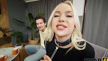 Hot threesome action with Charlie Dean and Vera Jarw watching