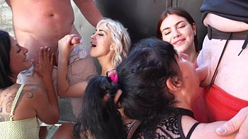 Group sex orgy with 5 hot babes and mature women